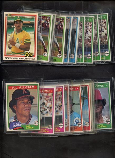 (19) 1981 TOPPS HOF CARD LOT W HENDERSON SCHMIDT BRETT JACKSON NM TO NM-MT