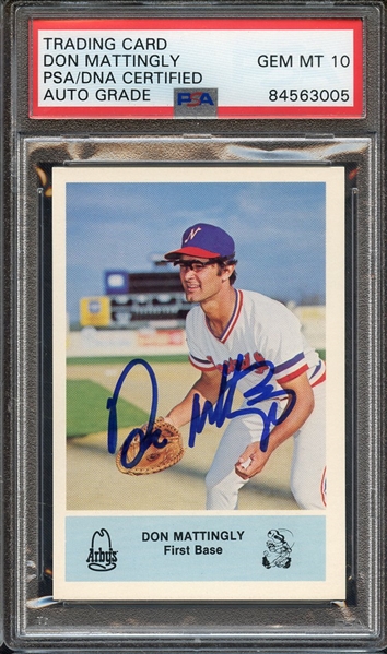 1981 ARBY'S SIGNED DON MATTINGLY PSA/DNA AUTO 10