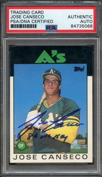 1986 TOPPS TRADED 20T SIGNED JOSE CANSECO W/86 AL ROY PSA/DNA AUTO AUTHENTIC