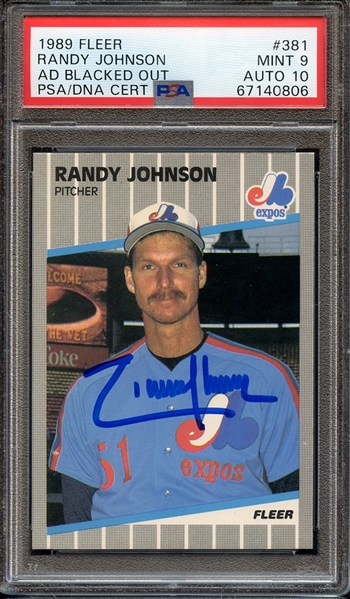 1989 FLEER 381 SIGNED RANDY JOHNSON PSA MINT 9 PSA/DNA AUTO 10