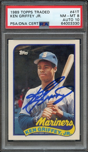 1989 TOPPS TRADED 41T SIGNED KEN GRIFFEY JR PSA NM-MT 8 PSA/DNA AUTO 10