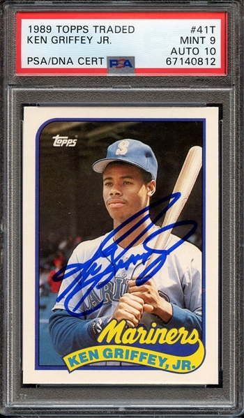 1989 TOPPS TRADED 41T SIGNED KEN GRIFFEY JR PSA MINT 9 PSA/DNA AUTO 10