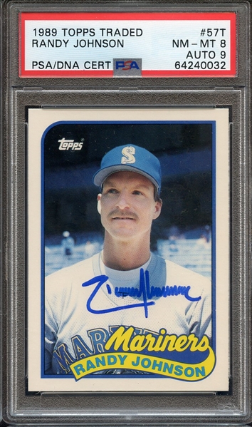 1989 TOPPS TRADED 57T SIGNED RANDY JOHNSON PSA NM-MT 8 PSA/DNA AUTO 9