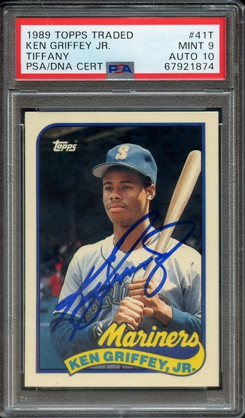 1989 TOPPS TRADED TIFFANY 41T SIGNED KEN GRIFFEY JR PSA MINT 9 PSA/DNA AUTO 10