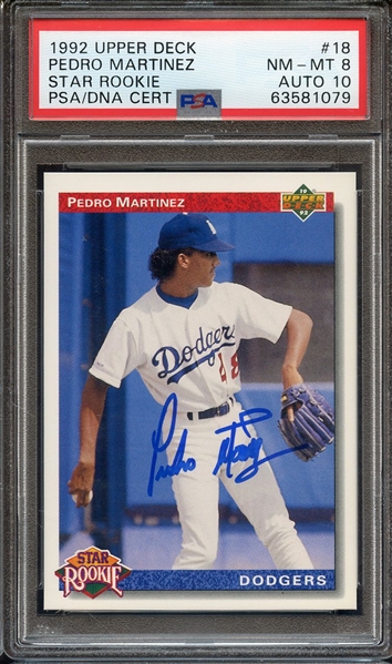 1992 UPPER DECK 18 SIGNED PEDRO MARTINEZ PSA NM-MT 8 PSA/DNA AUTO 10