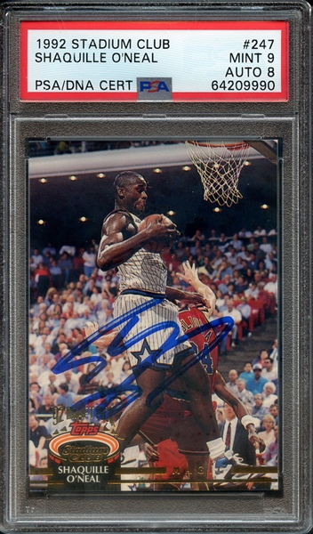 1992 STADIUM CLUB 247 SIGNED SHAQUILLE O'NEAL PSA MINT 9 PSA/DNA AUTO 8