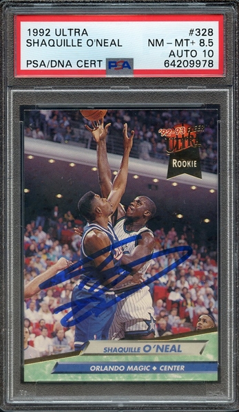 1992 ULTRA 328 SIGNED SHAQUILLE O'NEAL PSA NM-MT+ 8.5 PSA/DNA AUTO 10