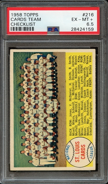 1958 TOPPS 216 CARDS TEAM CHECKLIST PSA EX-MT+ 6.5