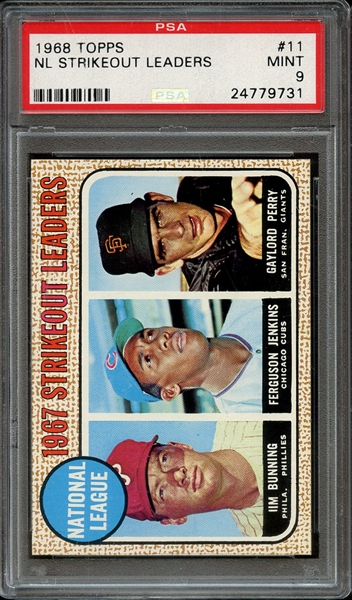 1968 TOPPS 11 NL STRIKEOUT LEADERS PSA MINT 9