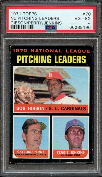 1971 TOPPS 70 NL PITCHING LEADERS GIBSON/PERRY/JENKINS PSA VG-EX 4