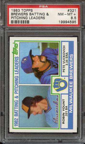 1983 TOPPS 321 BREWERS BATTING & PITCHING LEADERS PSA NM-MT+ 8.5