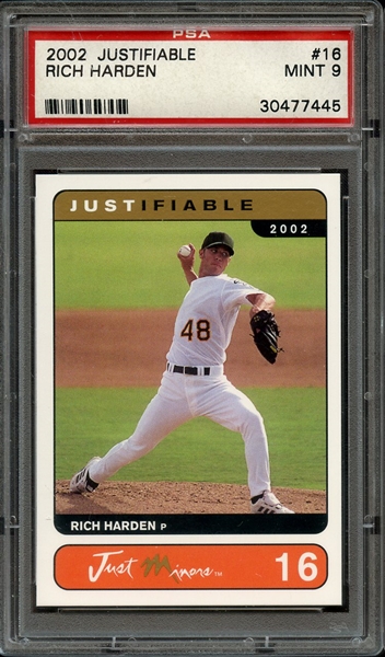 2002 JUSTIFIABLE JUSTIFIABLE 16 RICH HARDEN PSA MINT 9