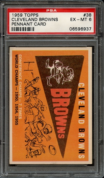 1959 TOPPS 38 CLEVELAND BROWNS PENNANT CARD PSA EX-MT 6