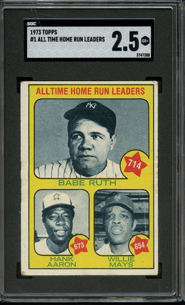 1973 TOPPS 1 ALL TIME HOME RUN LEADERS RUTH AARON MAYS SGC GOOD+ 2.5