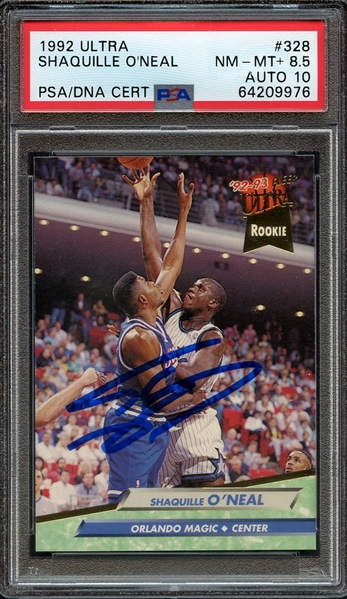 1992 ULTRA 328 SIGNED SHAQUILLE O'NEAL PSA NM-MT+ 8.5 PSA/DNA AUTO 10