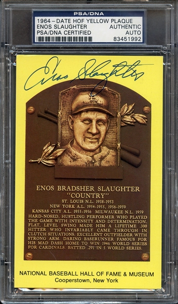 ENOS SLAUGHTER SIGNED HOF POSTCARD PSA/DNA AUTO AUTHENTIC