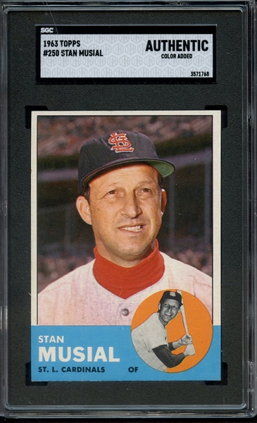 1963 TOPPS 250 STAN MUSIAL SGC AUTHENTIC