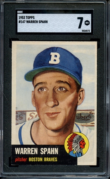 1953 TOPPS 147 WARREN SPAHN SGC NM 7