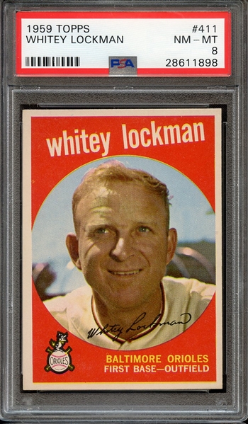 1959 TOPPS 411 WHITEY LOCKMAN PSA NM-MT 8