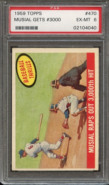 1959 TOPPS 470 MUSIAL RAPS OUT 3,000th HIT PSA EX-MT 6