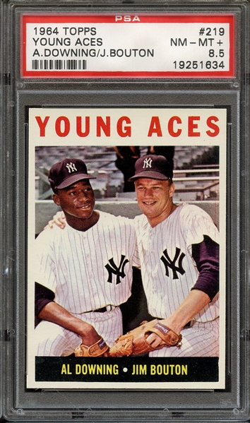 1964 TOPPS 219 YOUNG ACES A.DOWNING/J.BOUTON PSA NM-MT+ 8.5