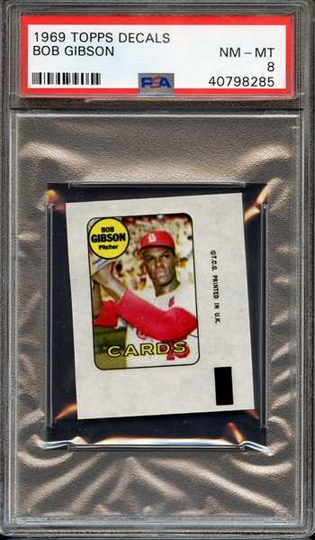1969 TOPPS DECALS BOB GIBSON PSA NM-MT 8