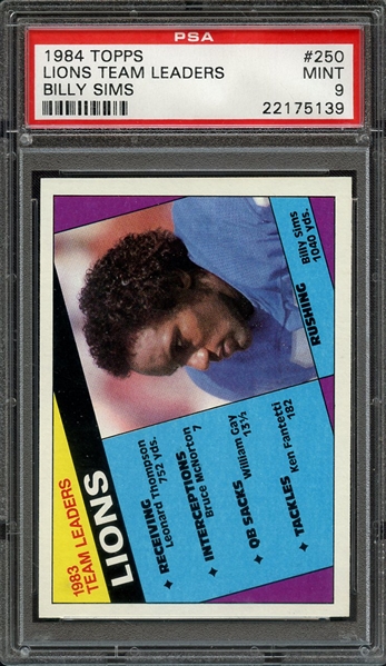 1984 TOPPS 250 LIONS TEAM LEADERS BILLY SIMS PSA MINT 9