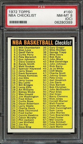 1972 TOPPS 160 NBA CHECKLIST 1-176 ERROR-(135 JIM KING) PSA NM-MT 8 (OC)
