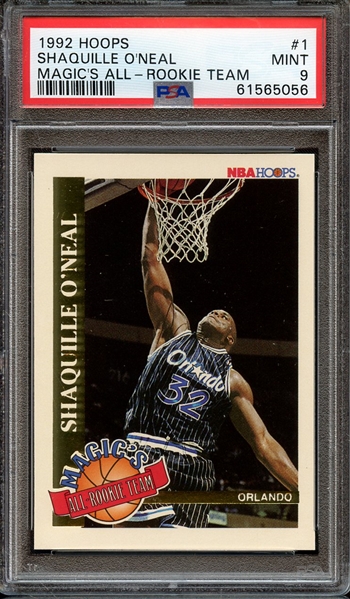 1992 HOOPS MAGIC'S ALL-ROOKIES 1 SHAQUILLE O'NEAL MAGIC'S ALL-ROOKIE TEAM PSA MINT 9