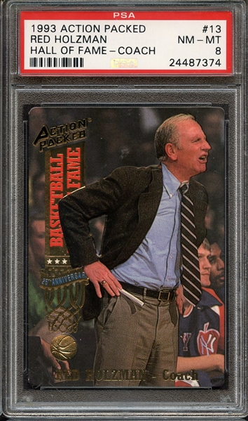 1993 ACTION PACKED HALL OF FAME 13 RED HOLZMAN HALL OF FAME-COACH PSA NM-MT 8
