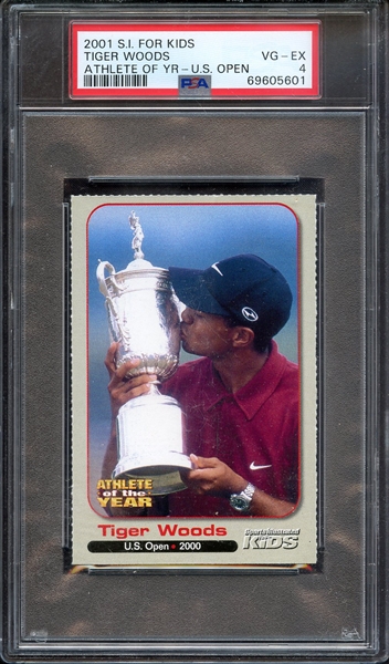 2001 S.I. FOR KIDS ATHLETE OF THE YEAR TIGER WOODS ATHLETE OF YR-U.S. OPEN PSA VG-EX 4