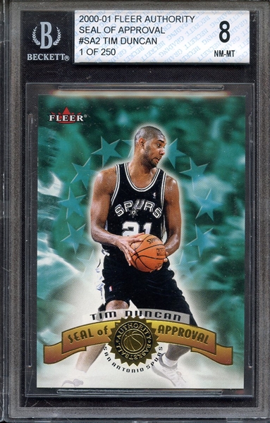 2000 FLEER AUTHORITY SEAL OF APPROVAL SA2 TIM DUNCAN BGS NM-MT 8