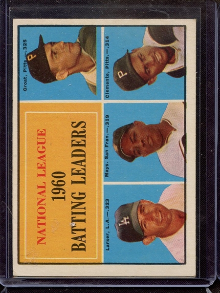 1961 TOPPS 41 NL BATTING LEADERS MAYS CLEMENTE VG-EX