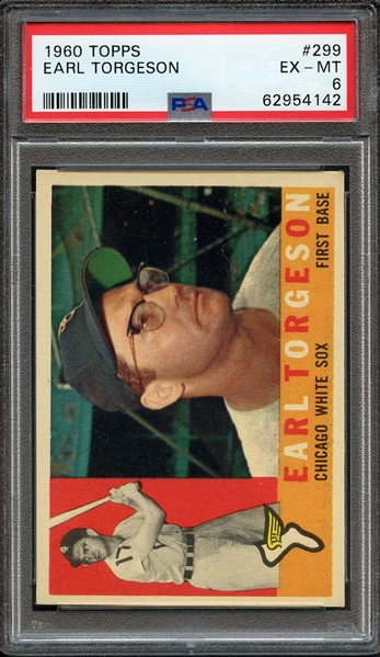 1960 TOPPS 299 EARL TORGESON PSA EX-MT 6