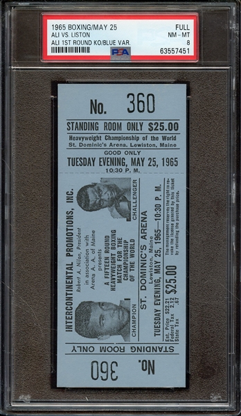 1965 BOXING-FULL FULL ALI VS. LISTON ALI 1ST ROUND KO/BLUE VAR. PSA NM-MT 8