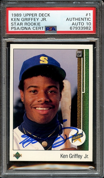 1989 UPPER DECK 1 SIGNED KEN GRIFFEY JR PSA AUTHENTIC PSA/DNA AUTO 10