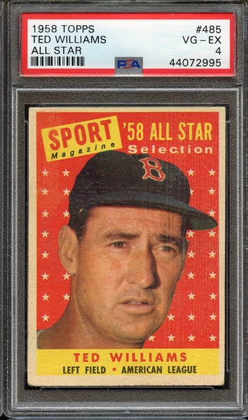 1958 TOPPS 485 TED WILLIAMS ALL STAR PSA VG-EX 4