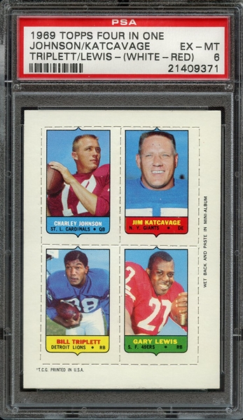 1969 TOPPS FOUR IN ONE JOHNSON/KATCAVAGE TRIPLETT/LEWIS-(WHITE-RED) PSA EX-MT 6