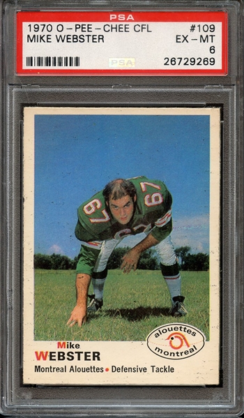 1970 O-PEE-CHEE CFL 109 MIKE WEBSTER PSA EX-MT 6