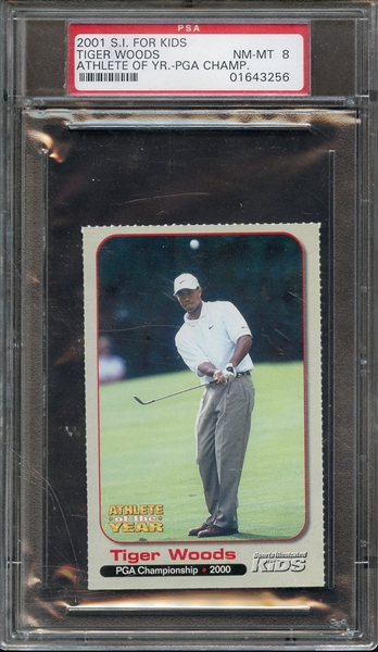 2001 S.I. FOR KIDS ATHLETE OF THE YEAR TIGER WOODS ATHLETE OF YR.-PGA CHAMP. PSA NM-MT 8