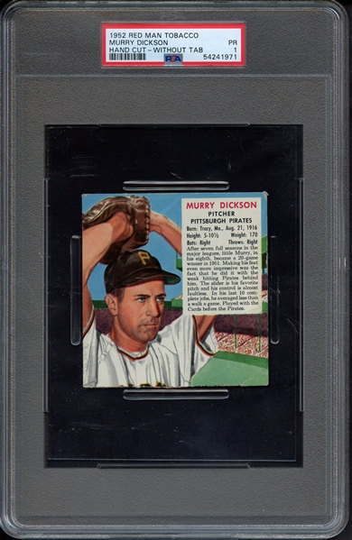 1952 RED MAN TOBACCO MURRY DICKSON HAND CUT-WITHOUT TAB PSA PR 1