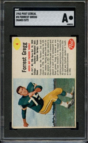 1962 POST CEREAL 4 FORREST GREGG SGC AUTHENTIC