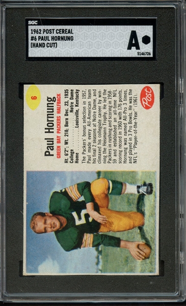 1962 POST CEREAL 6 PAUL HORNUNG SGC AUTHENTIC
