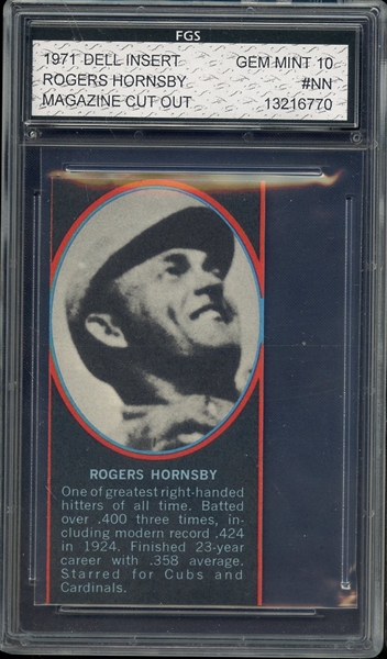 1971 DELL INSERT MAGAZINE CUT OUT ROGERS HORNSBY FGS 10