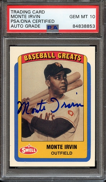 1990 SWELL SIGNED MONTE IRVIN PSA/DNA AUTO 10