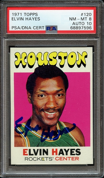 1971 TOPPS 120 SIGNED ELVIN HAYES PSA NM-MT 8 PSA/DNA AUTO 10