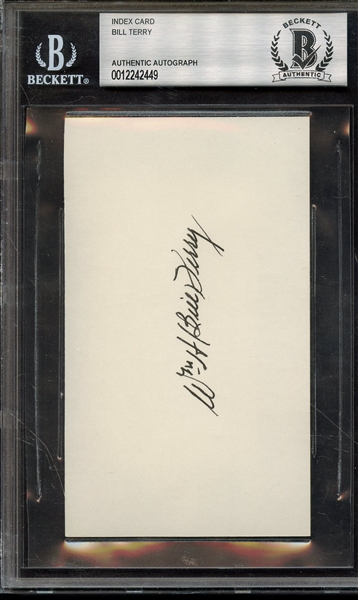 BILL TERRY SIGNED INDEX CARD BAS AUTHENTIC