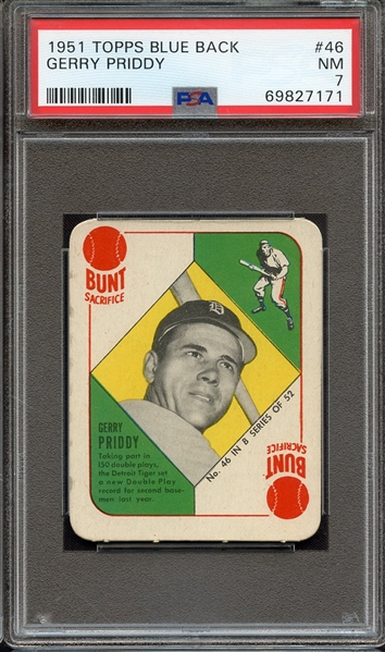 1951 TOPPS BLUE BACK 46 GERRY PRIDDY PSA NM 7