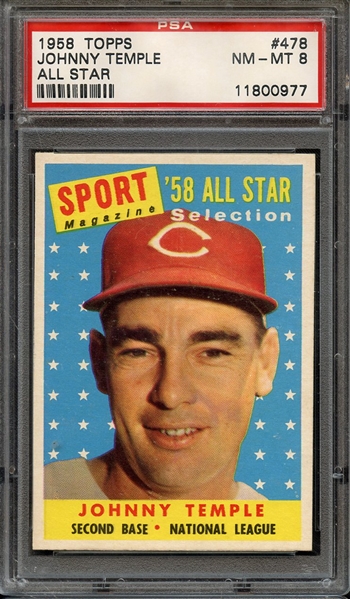1958 TOPPS 478 JOHNNY TEMPLE ALL STAR PSA NM-MT 8