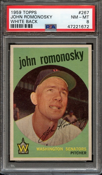 1959 TOPPS 267 JOHN ROMONOSKY WHITE BACK PSA NM-MT 8
